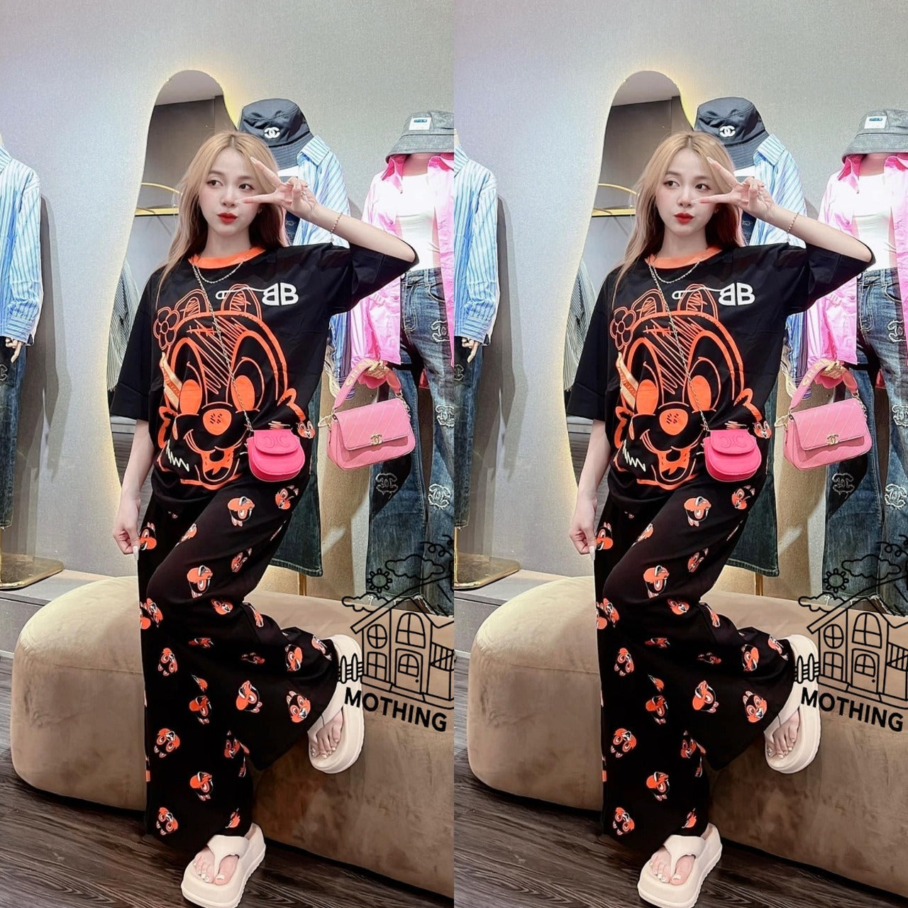 Printed Fashion Loose Fit Casual T-shirt & Pants for Women