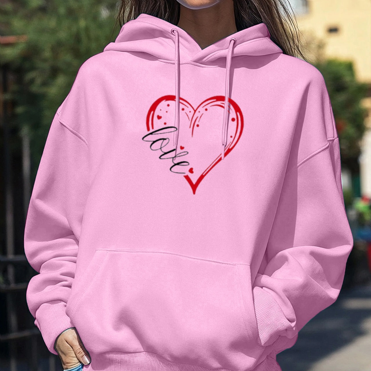 Love Pattern Full Sleeve Loose Fit Hoodies for Women