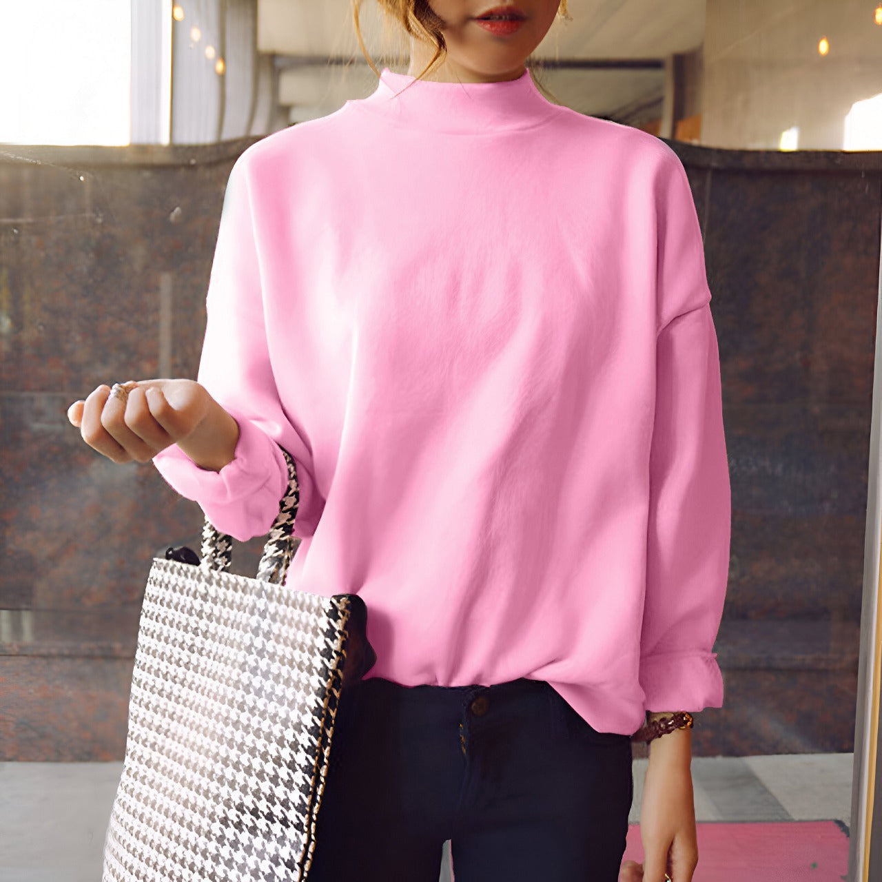 Turtleneck Fashion Full Sleeve Solid Color Sweatshirt for Women