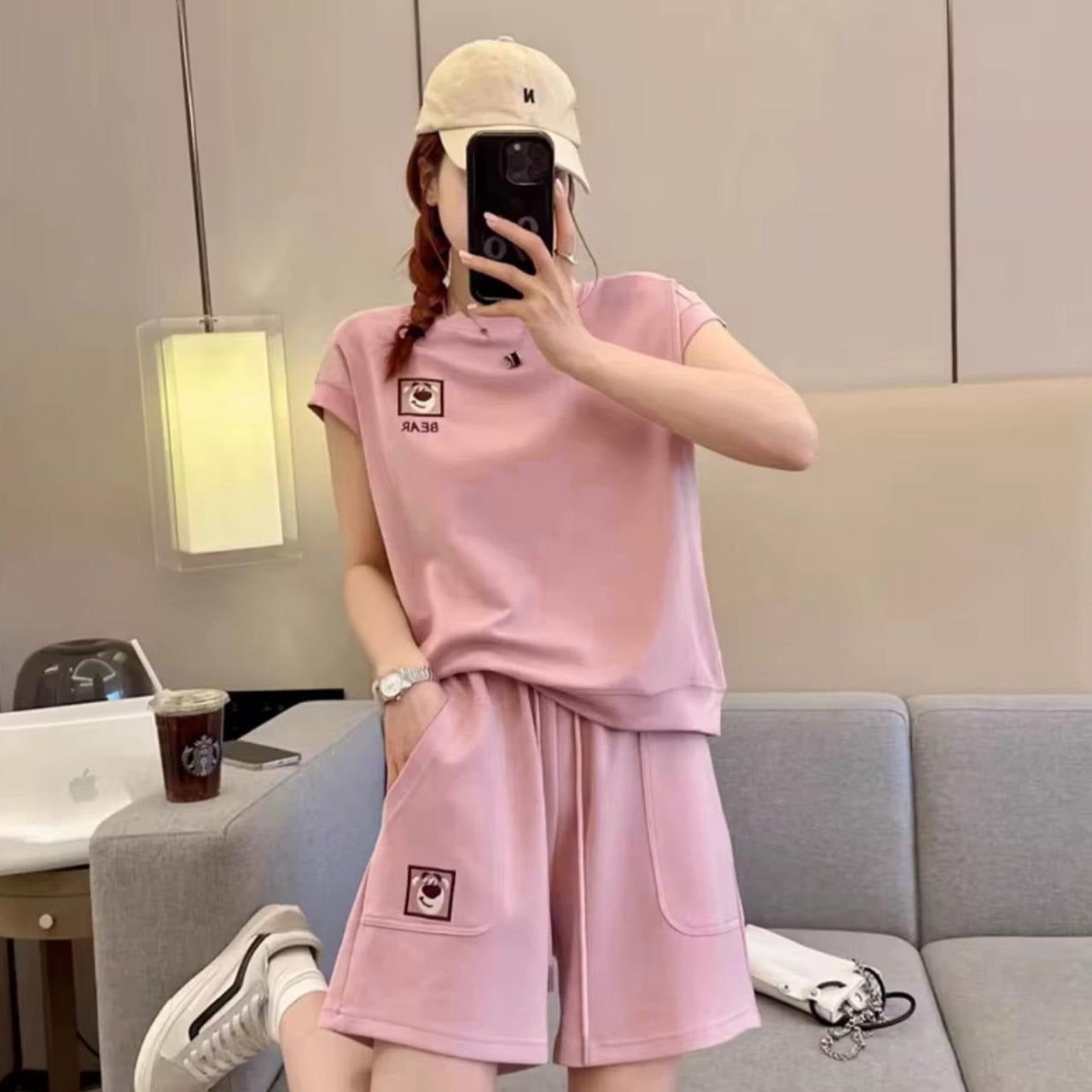 Korean Solid Fashion Latest Outdoor T-shirt & Shorts for Women