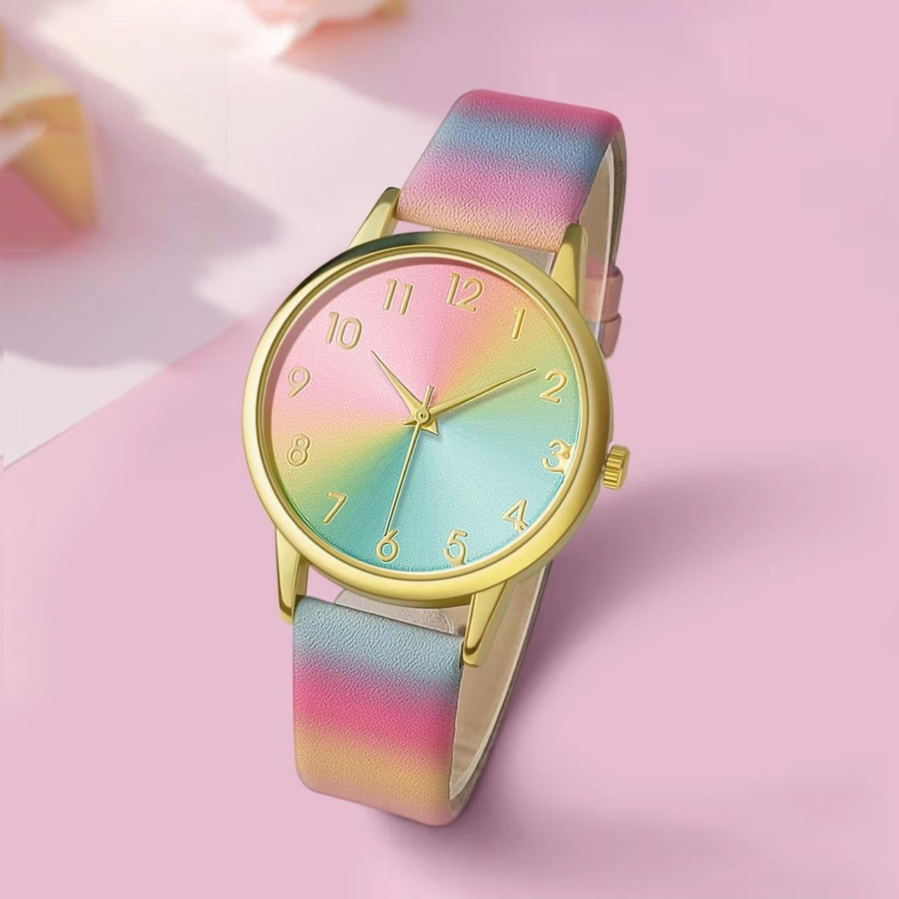 Round Leather Strap Fashion Quartz Watch for Ladies