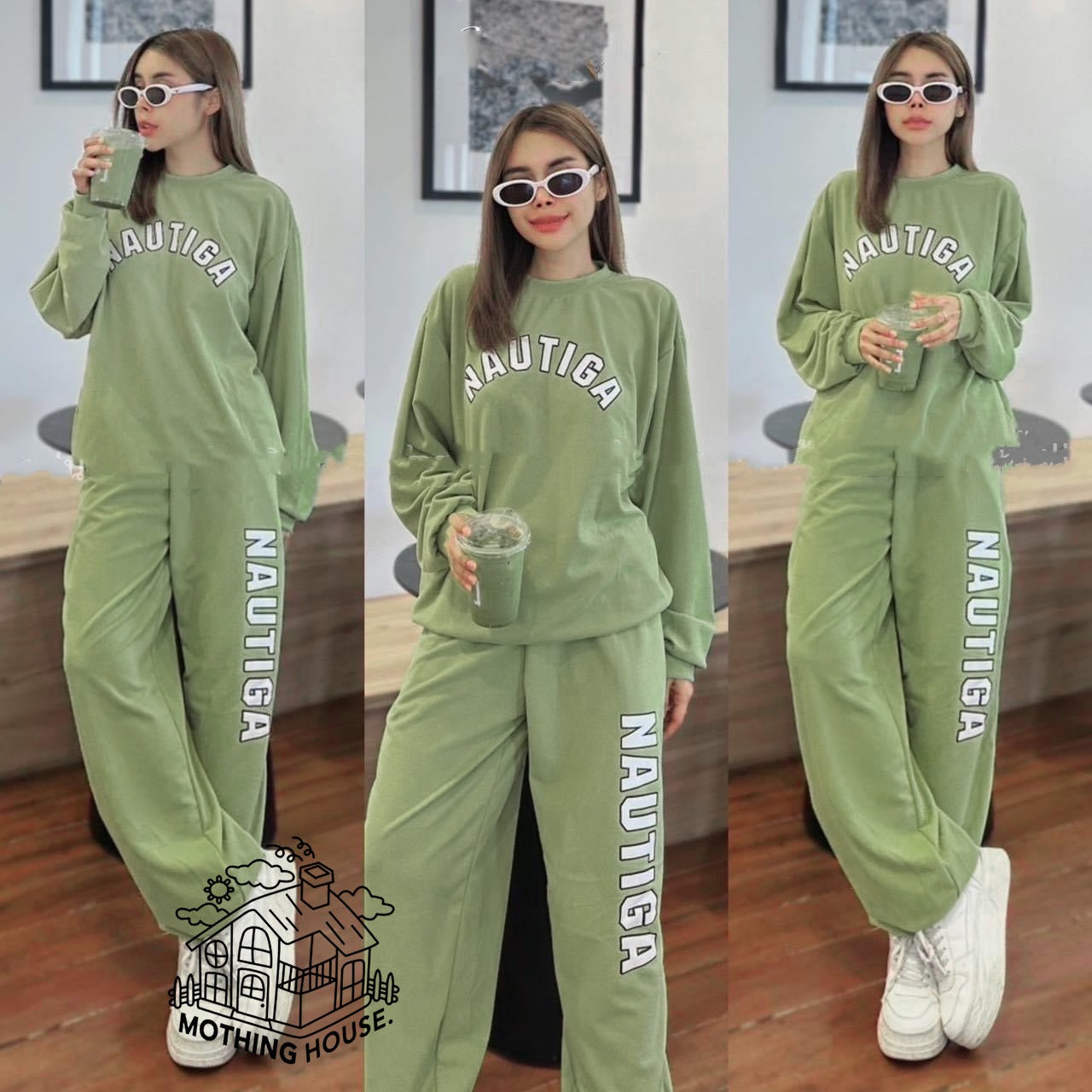 Solid Color Text Printed Fashion Sweatshirt & Pant