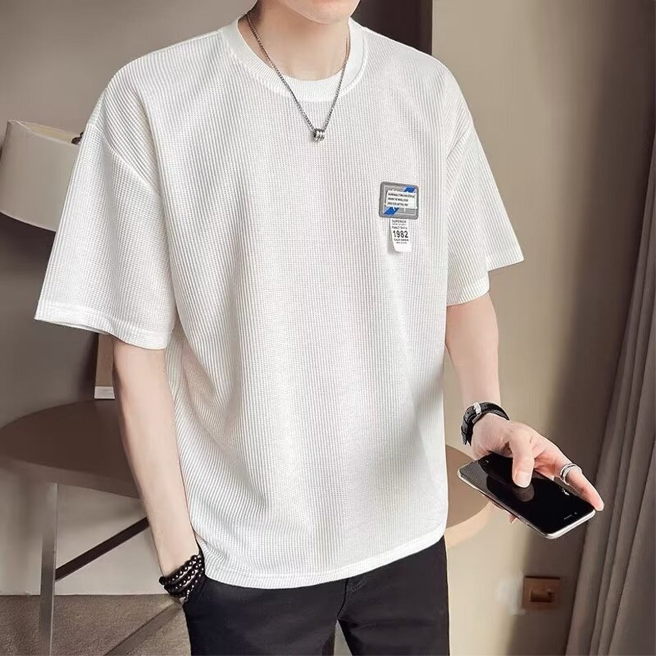 Korean Fashion Oversized Solid Casual T-shirt for Men