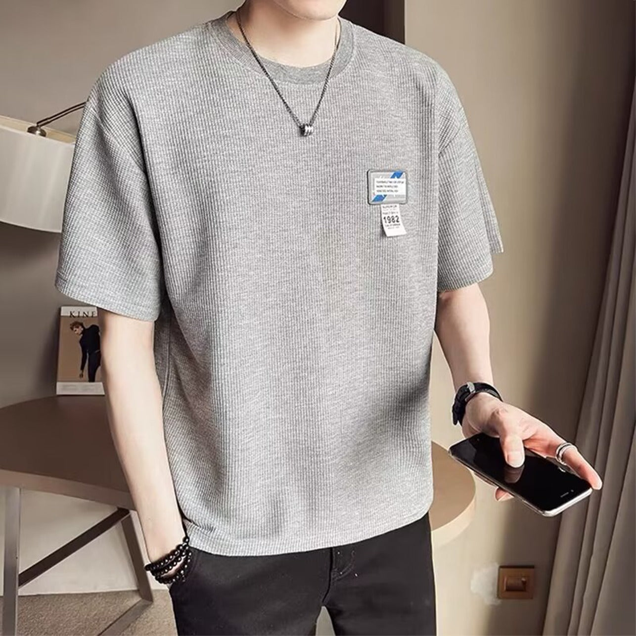 Korean Fashion Oversized Solid Casual T-shirt for Men