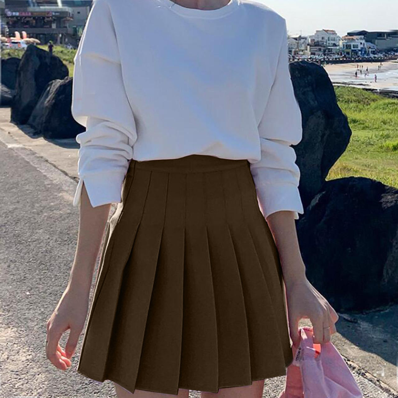 Short Pleated Style High Waist Solid Color Classy Short Tennis Skirts for Ladies