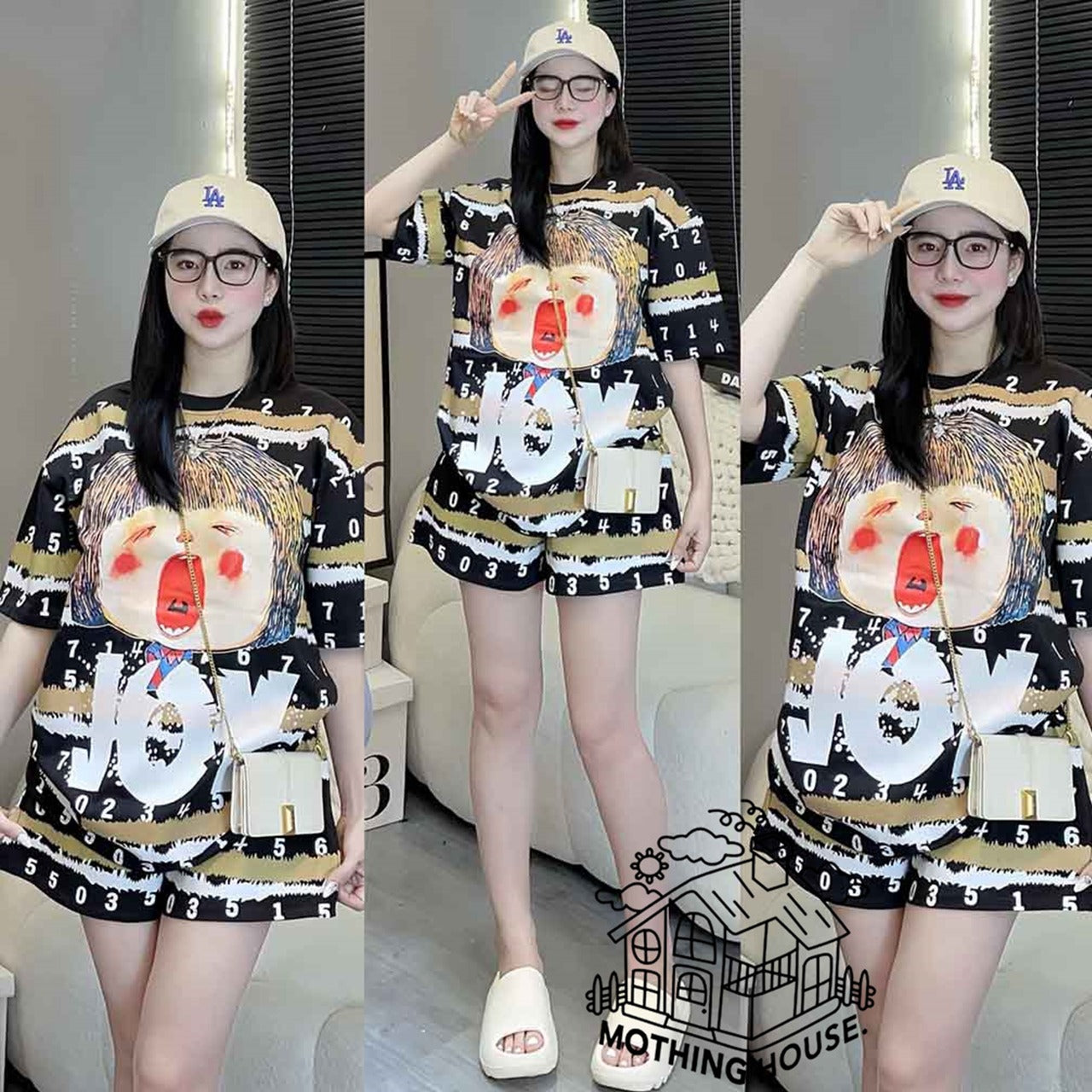 Polyester Spandex Style Printed ShortS T-shirt Set for Girls