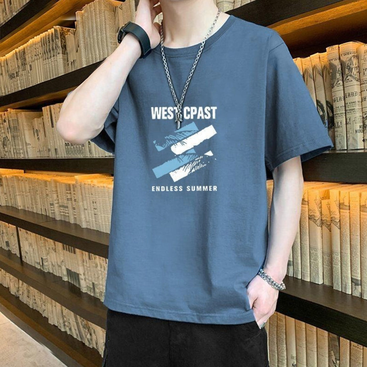 Round Neck Text & Grapics Printed Fashion T-shirt for Men