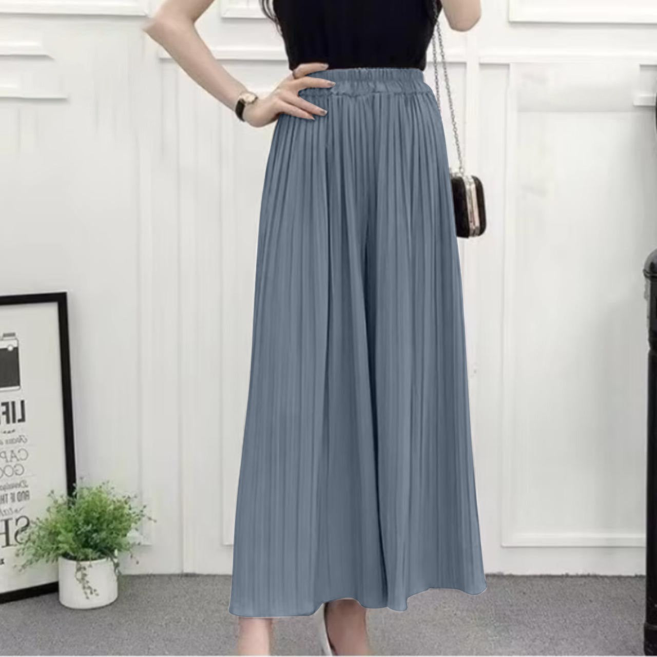 Korean Fashion Solid Wide Leg Loose Pant for Women