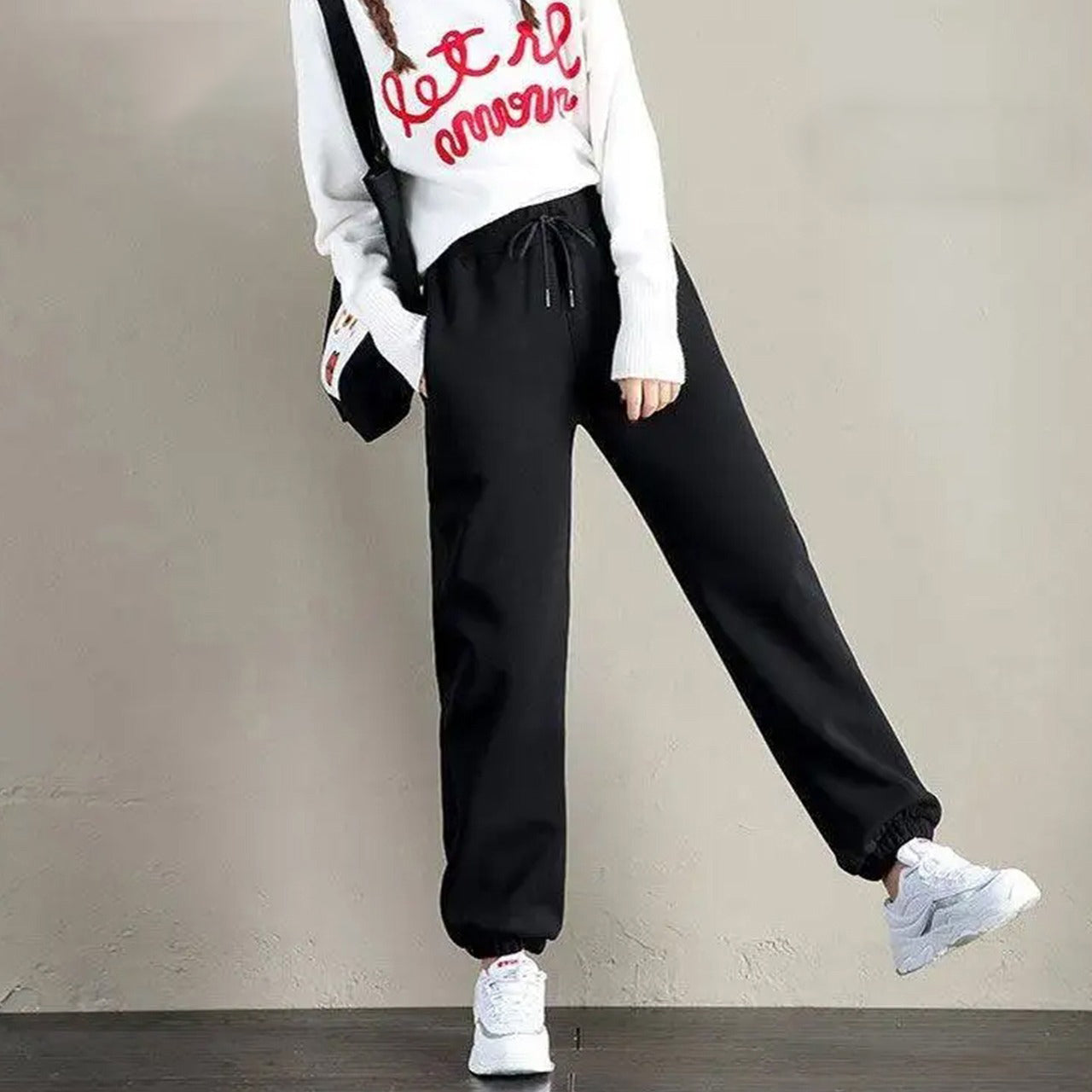 Plain Solid Color Regular Fit Casual Ankle Banded Long Pants for Girls
