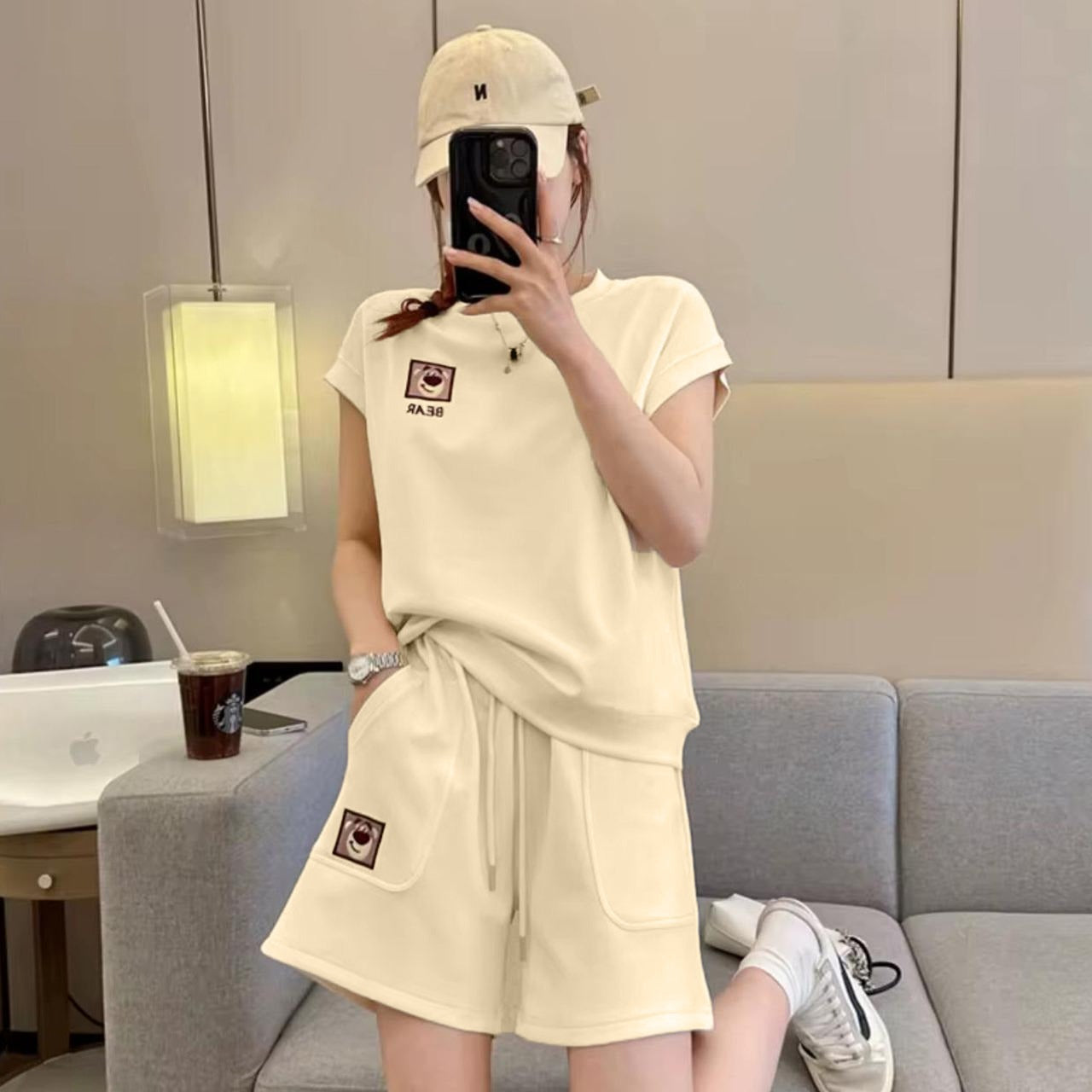 Korean Solid Fashion Latest Outdoor T-shirt & Shorts for Women