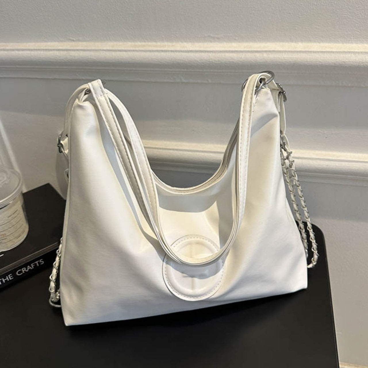 PU Leather Solid Color Hand Shoulder Bag for Women