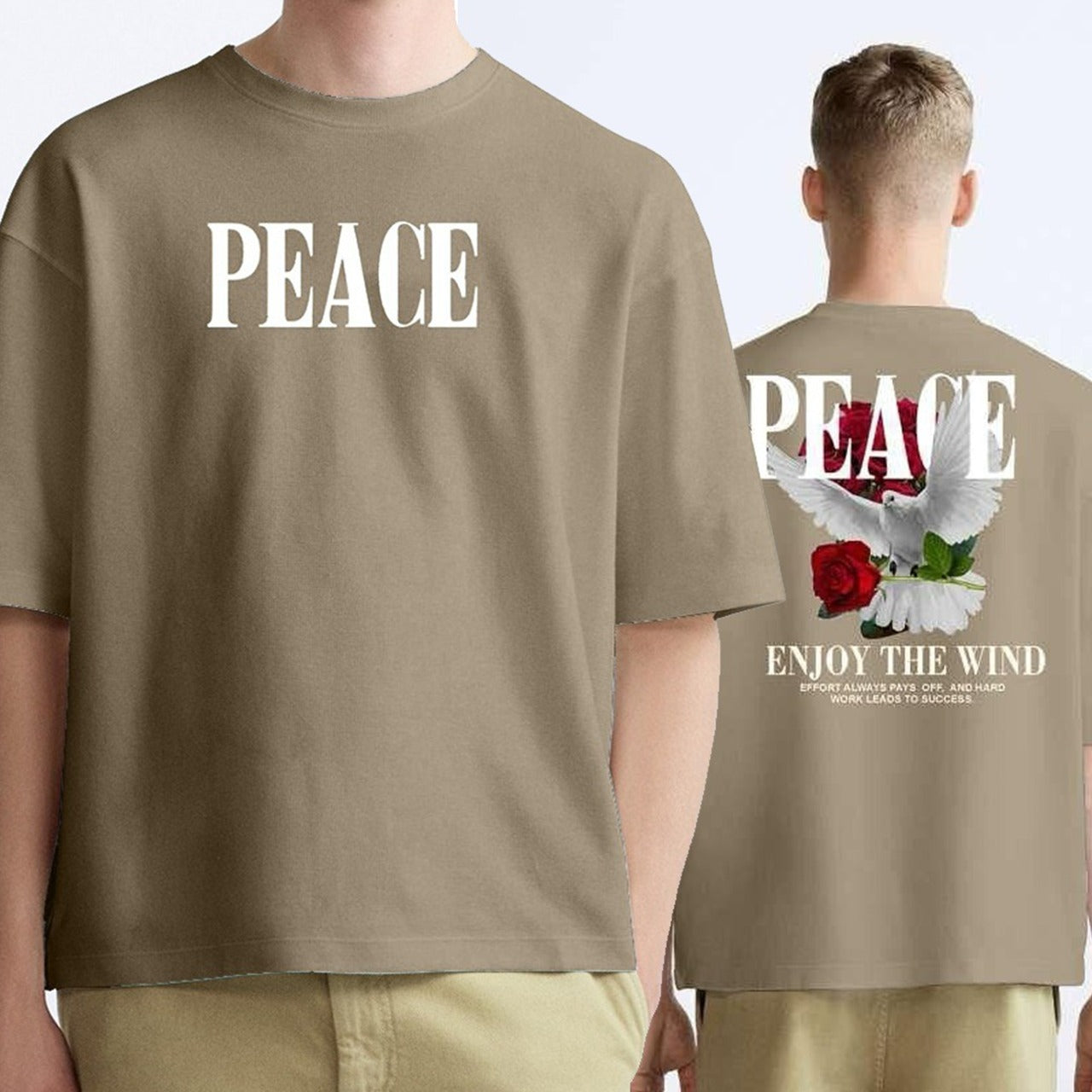 Peace Text Printed Fashion Short Sleeve T-shirt for Men
