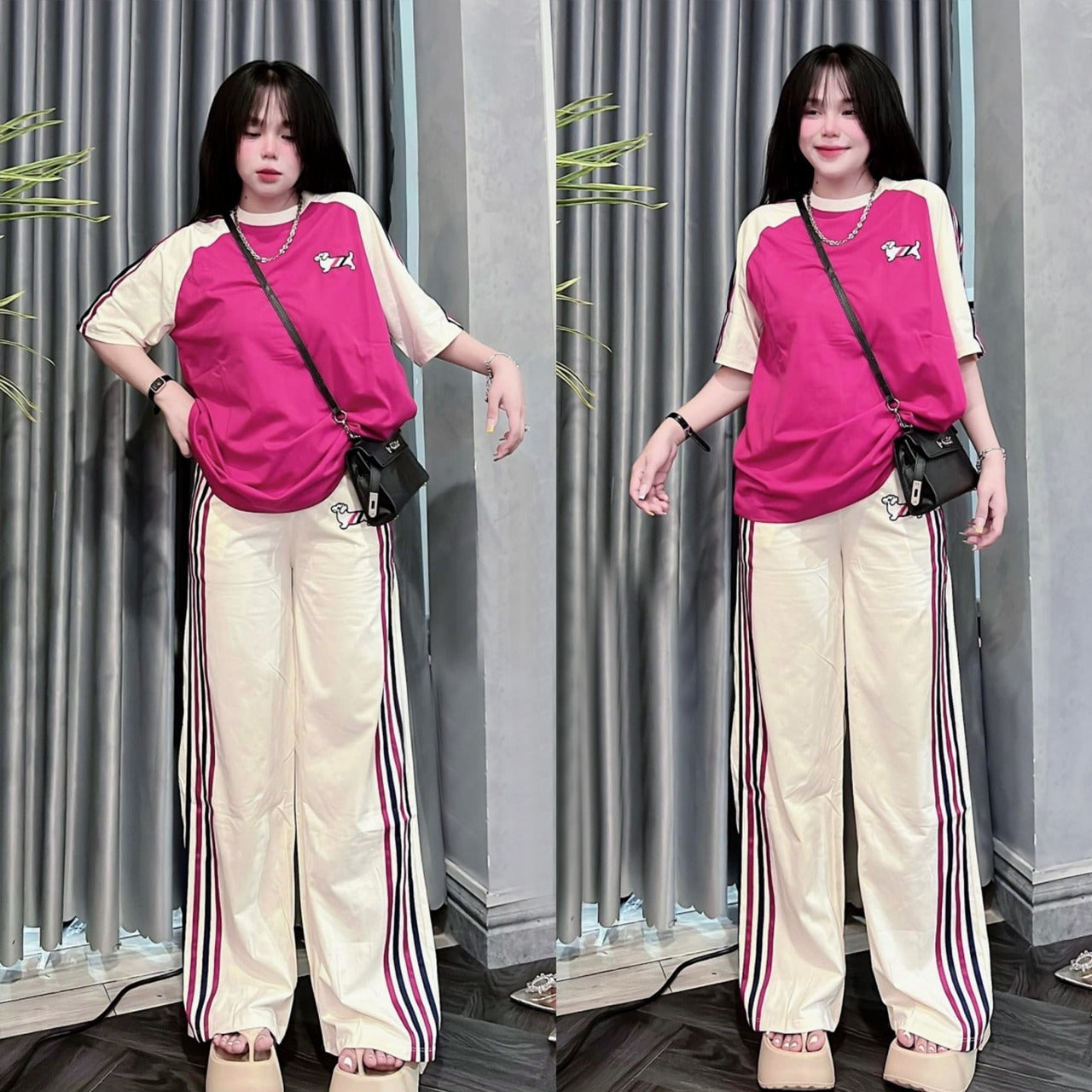 Dual Color Fashion Short Sleeve T-shirt & Pant for Women