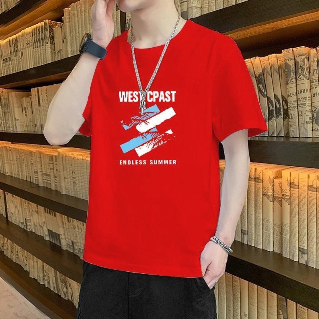 Round Neck Text & Grapics Printed Fashion T-shirt for Men