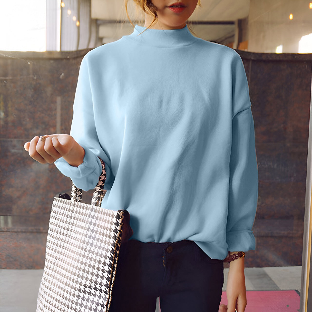 Turtleneck Fashion Full Sleeve Solid Color Sweatshirt for Women