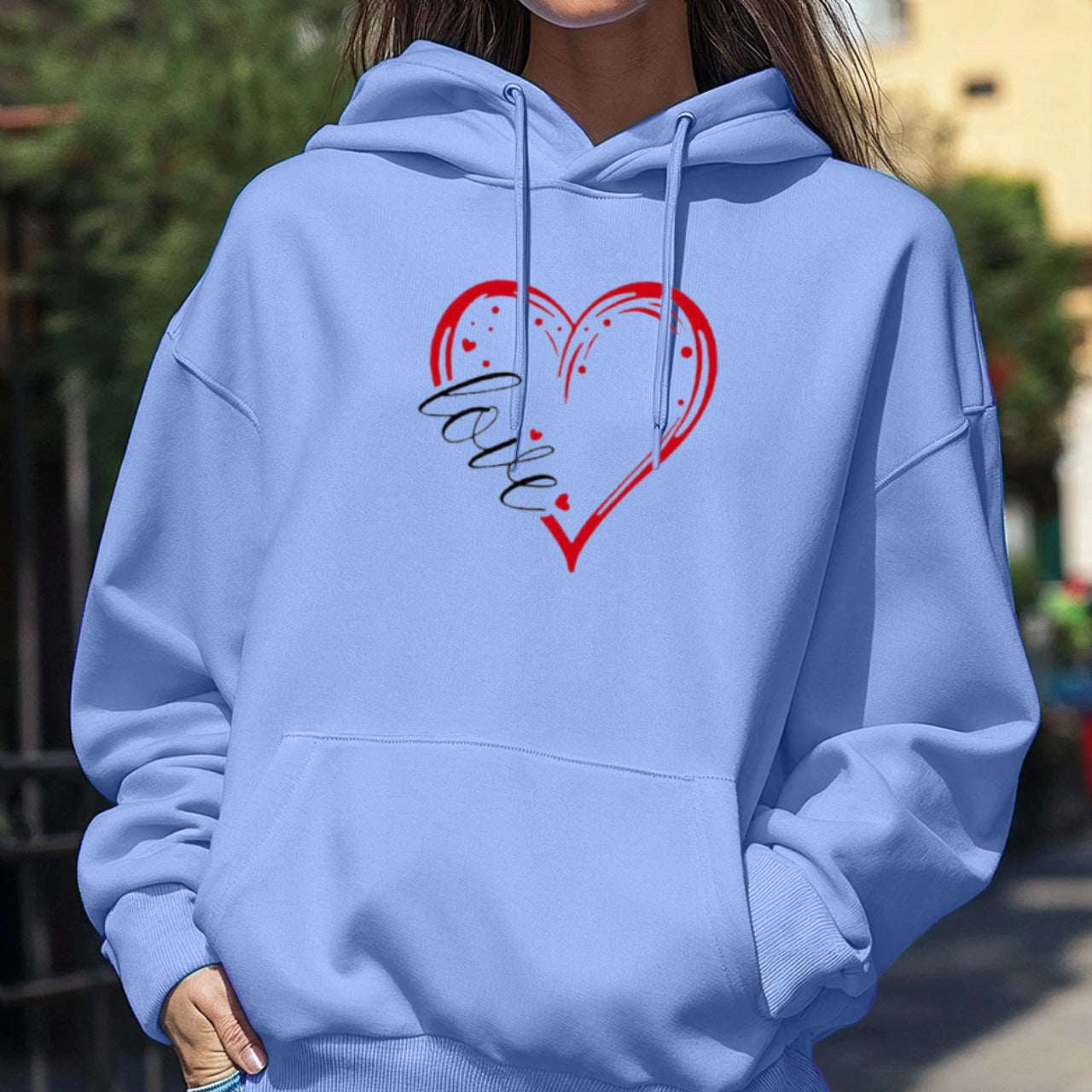 Love Pattern Full Sleeve Loose Fit Hoodies for Women