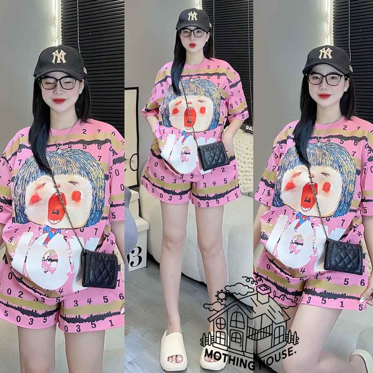 Polyester Spandex Style Printed ShortS T-shirt Set for Girls