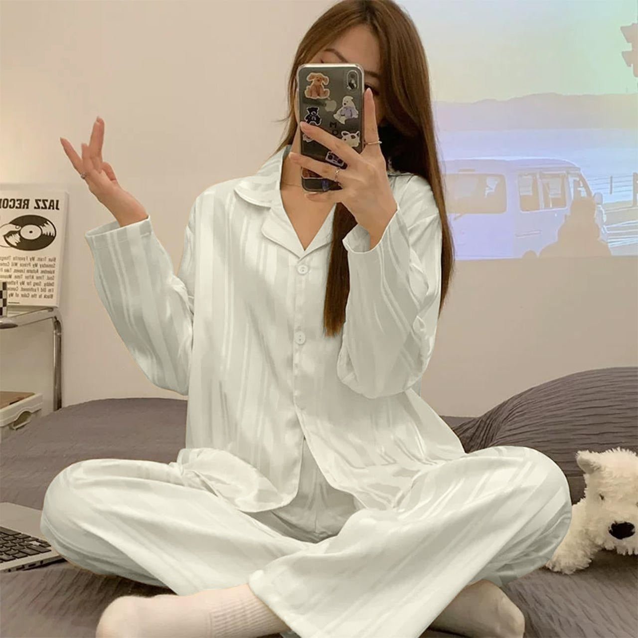 Silik Satin Striped Fashion Pajama for Ladies