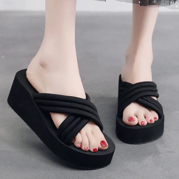 Ladies Fashion Chunky Wedge Flip Flops For Women