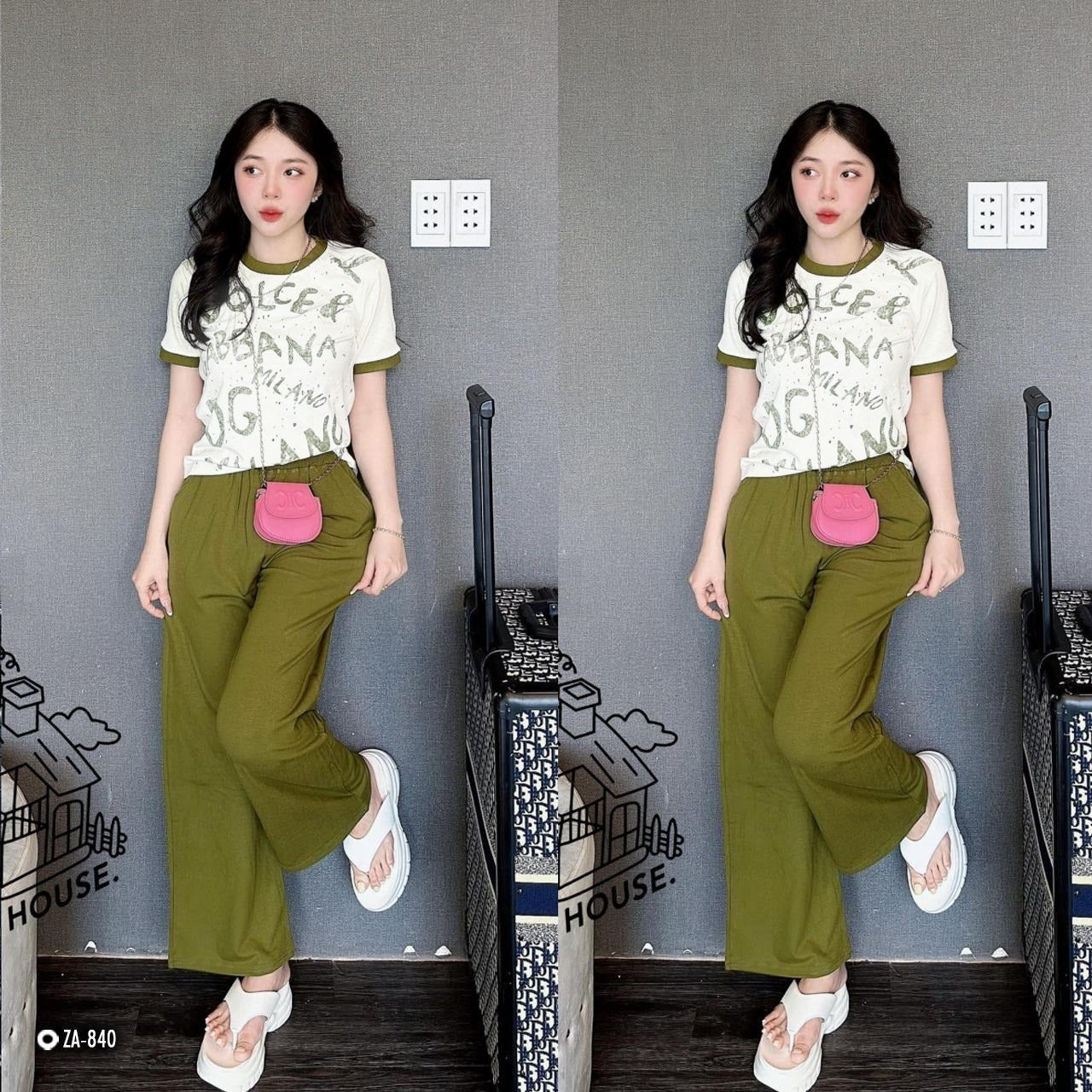 Latest Summer Printed Fashion Short Sleeve T-shirt & Pants for Women