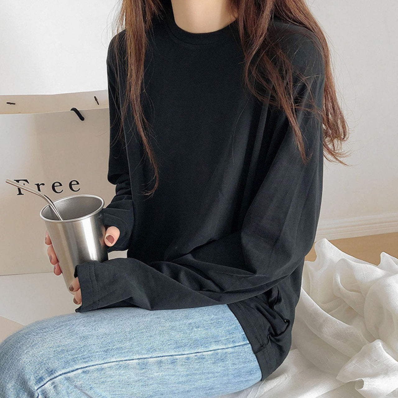 Solid Color Full Sleeve Fashion T-shirt for Women