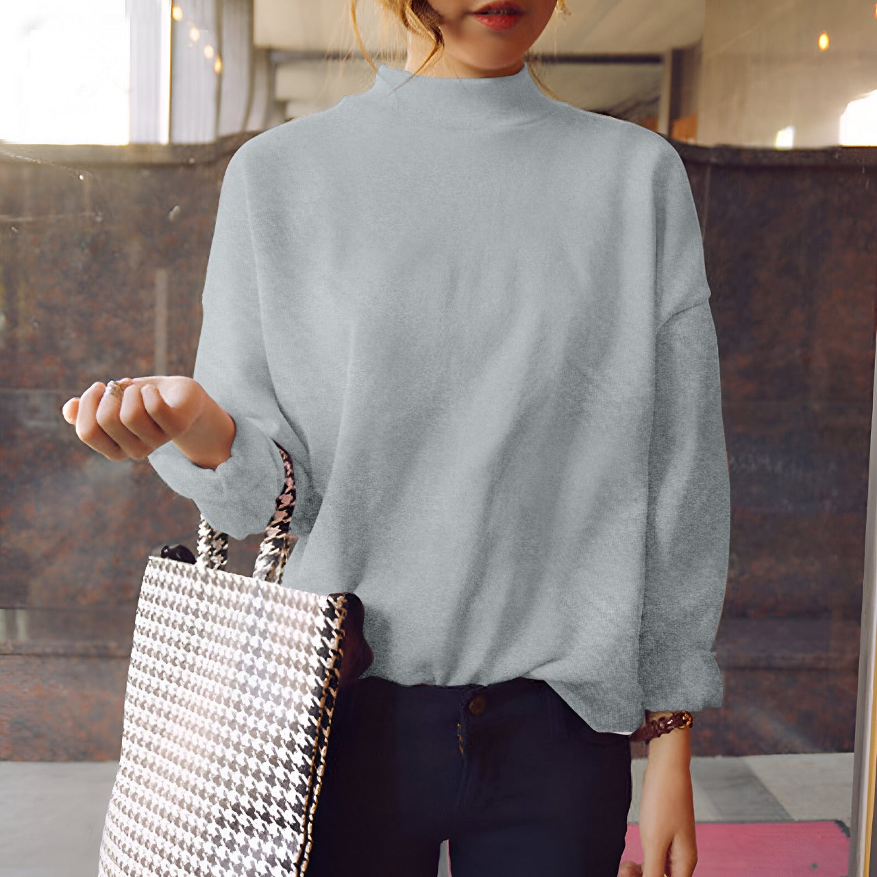 Turtleneck Fashion Full Sleeve Solid Color Sweatshirt for Women