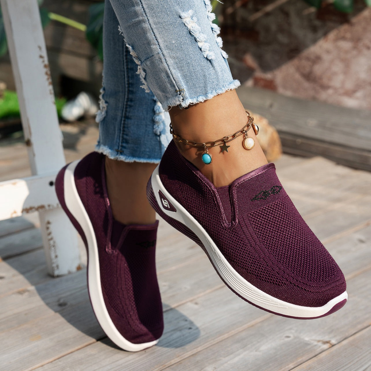 Solid Color Mesh Sports Slip On Shoes for Women