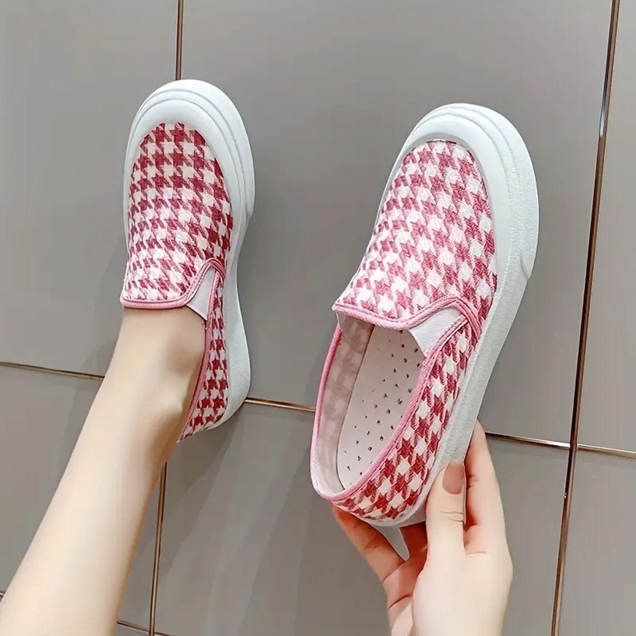 Check Pattern Fashion Casual Loafer Shoes for Women