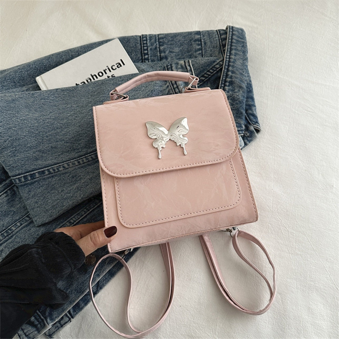 Butterfly Pattern Minimal Backpack Bag for Women