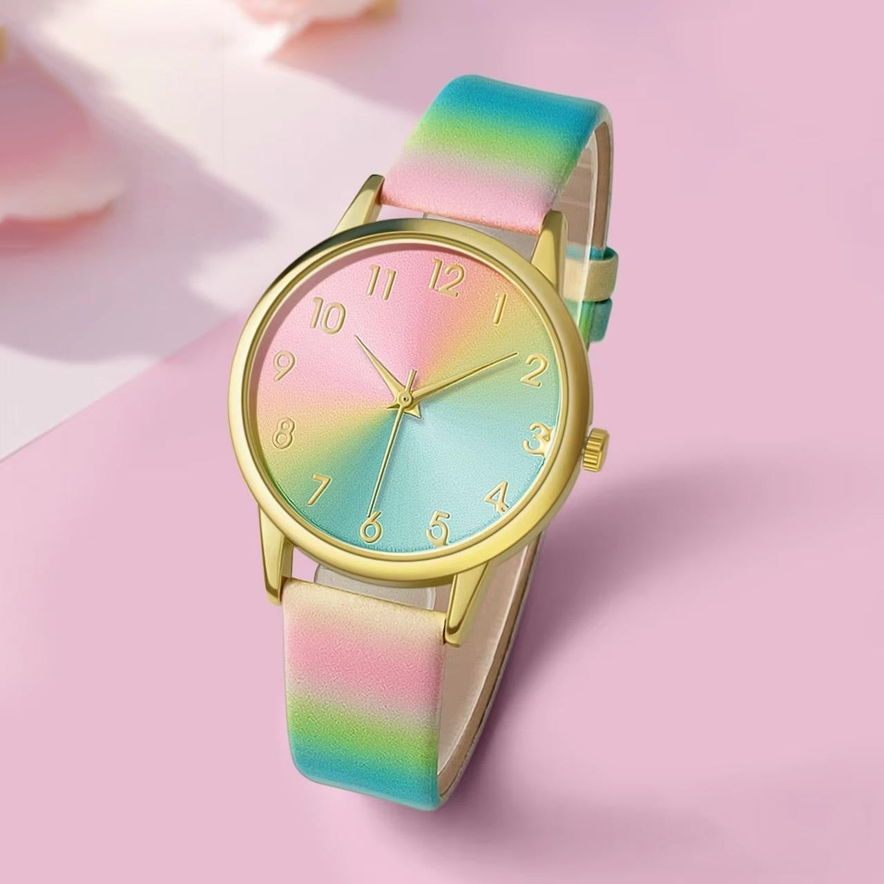 Round Leather Strap Fashion Quartz Watch for Ladies