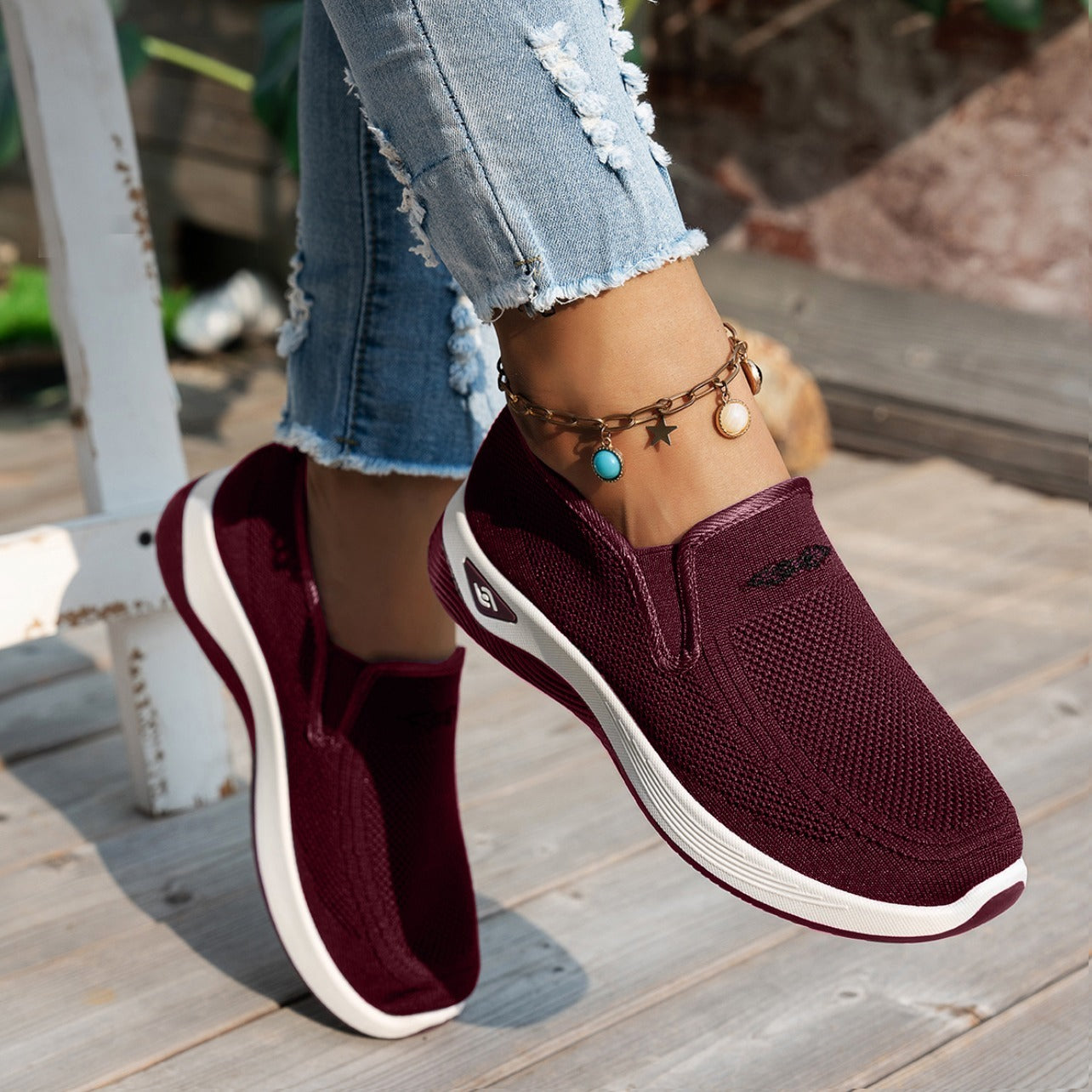 Solid Color Mesh Sports Slip On Shoes for Women