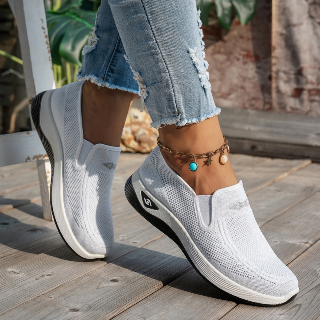 Solid Color Mesh Sports Slip On Shoes for Women