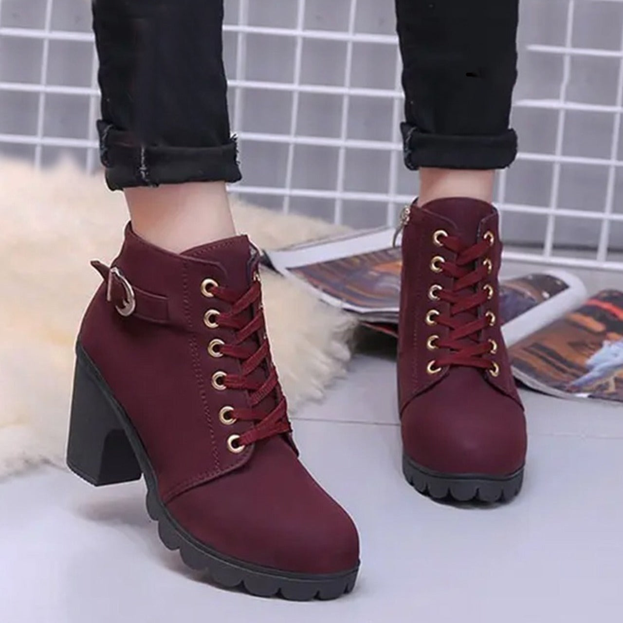 Latest High Top Solid Leather Ankle Boots for Women