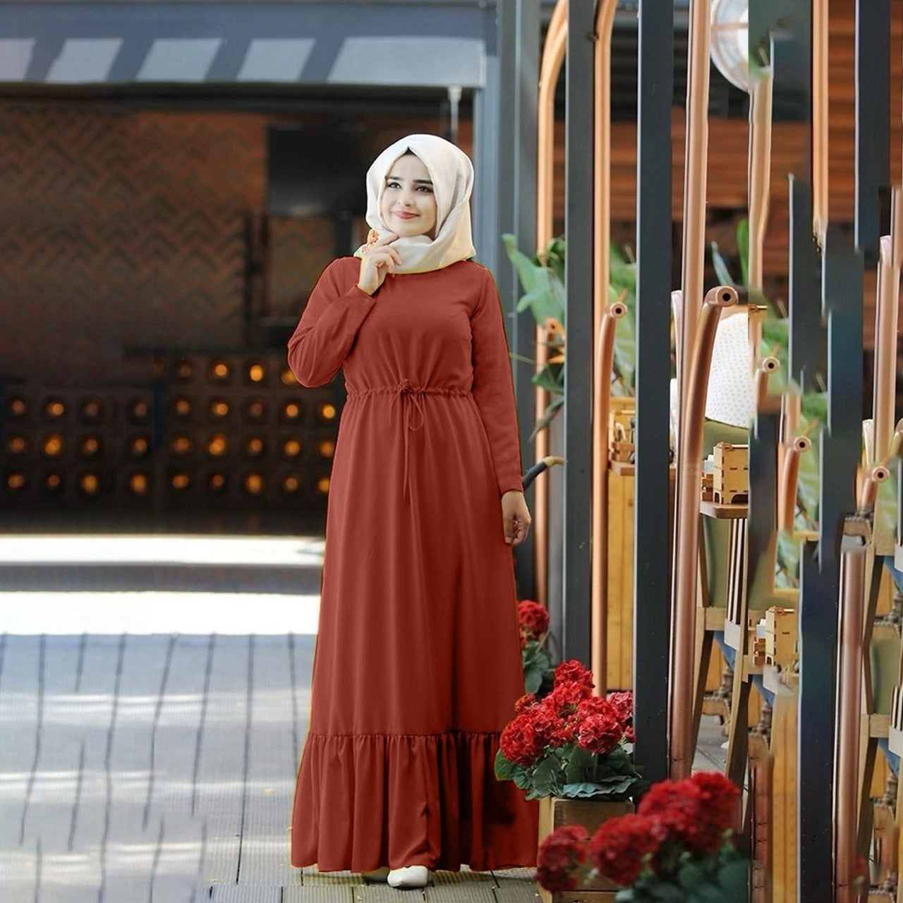 Solid Color Casual Wear Abaya for Girls