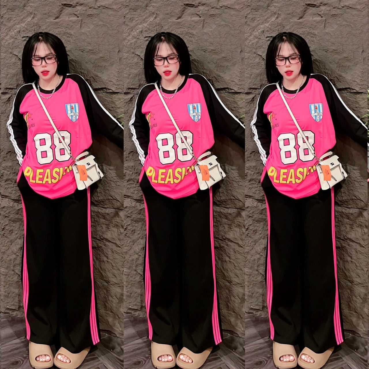 Printed Long Sleeve T-shirt & Wide Leg Pant Set for Women