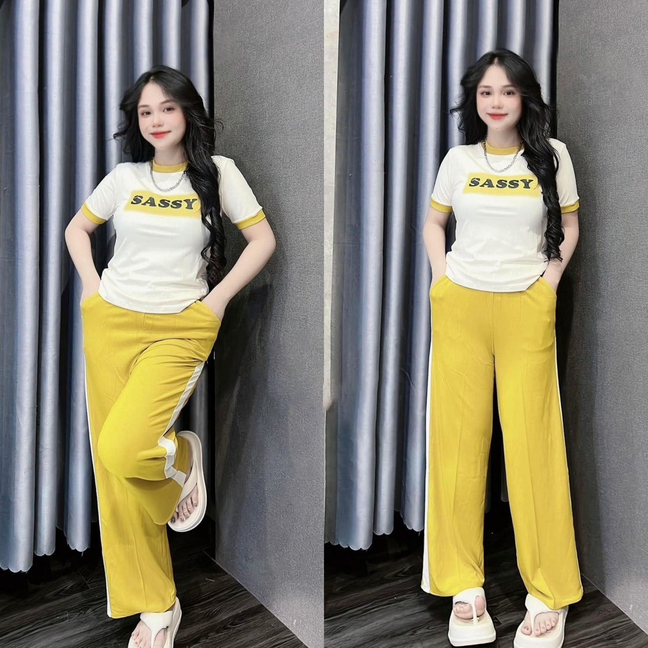 Outdoor Fashion Printed T-Shirt & Wide Leg Pant for Women