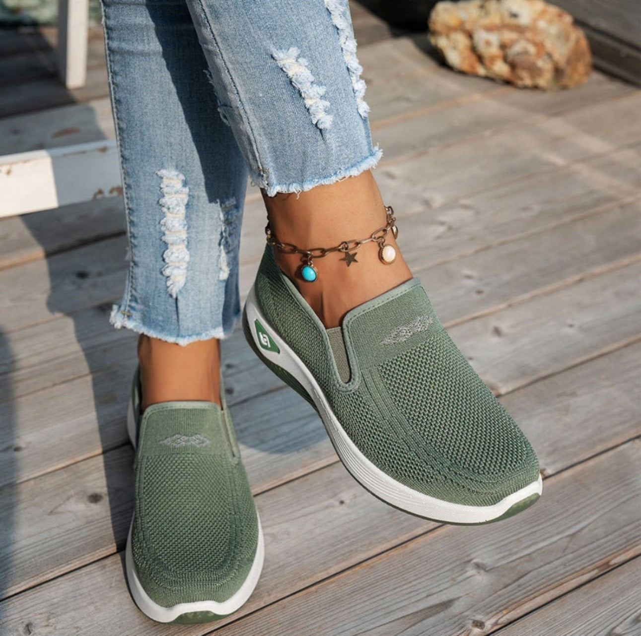 Solid Color Mesh Sports Slip On Shoes for Women