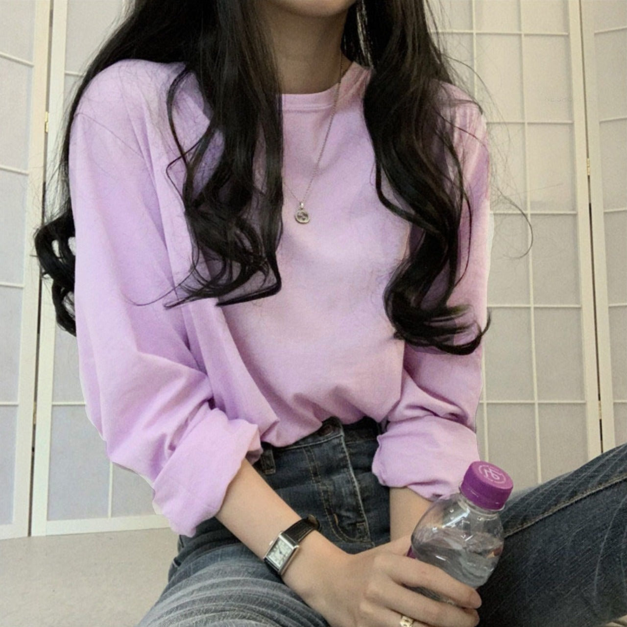 Solid Color Full Sleeve Fashion T-shirt for Women