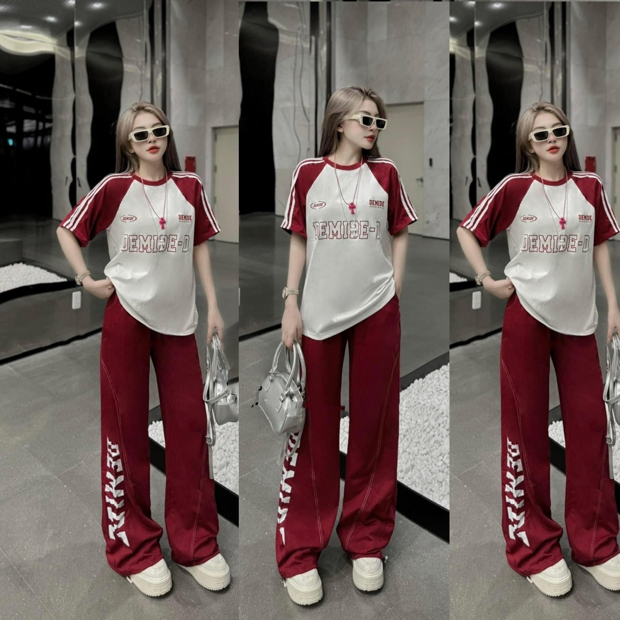 Printed Korean Fashion Short Sleeve T-shirt & Pants for Ladies