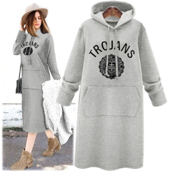 Text & Design Printed Fashion Long Mid Length Hoodies for Women