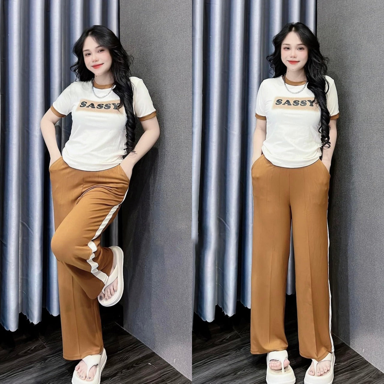 Outdoor Fashion Printed T-Shirt & Wide Leg Pant for Women