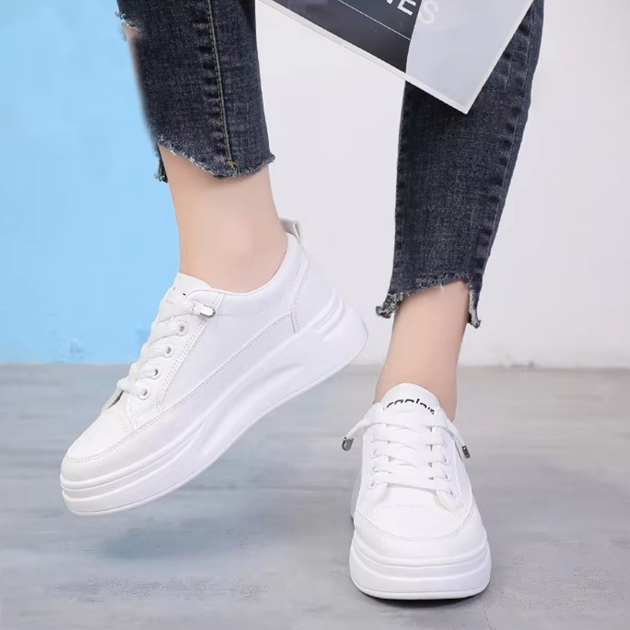 Casual PU Leather Fashion Mesh Ladies Shoes