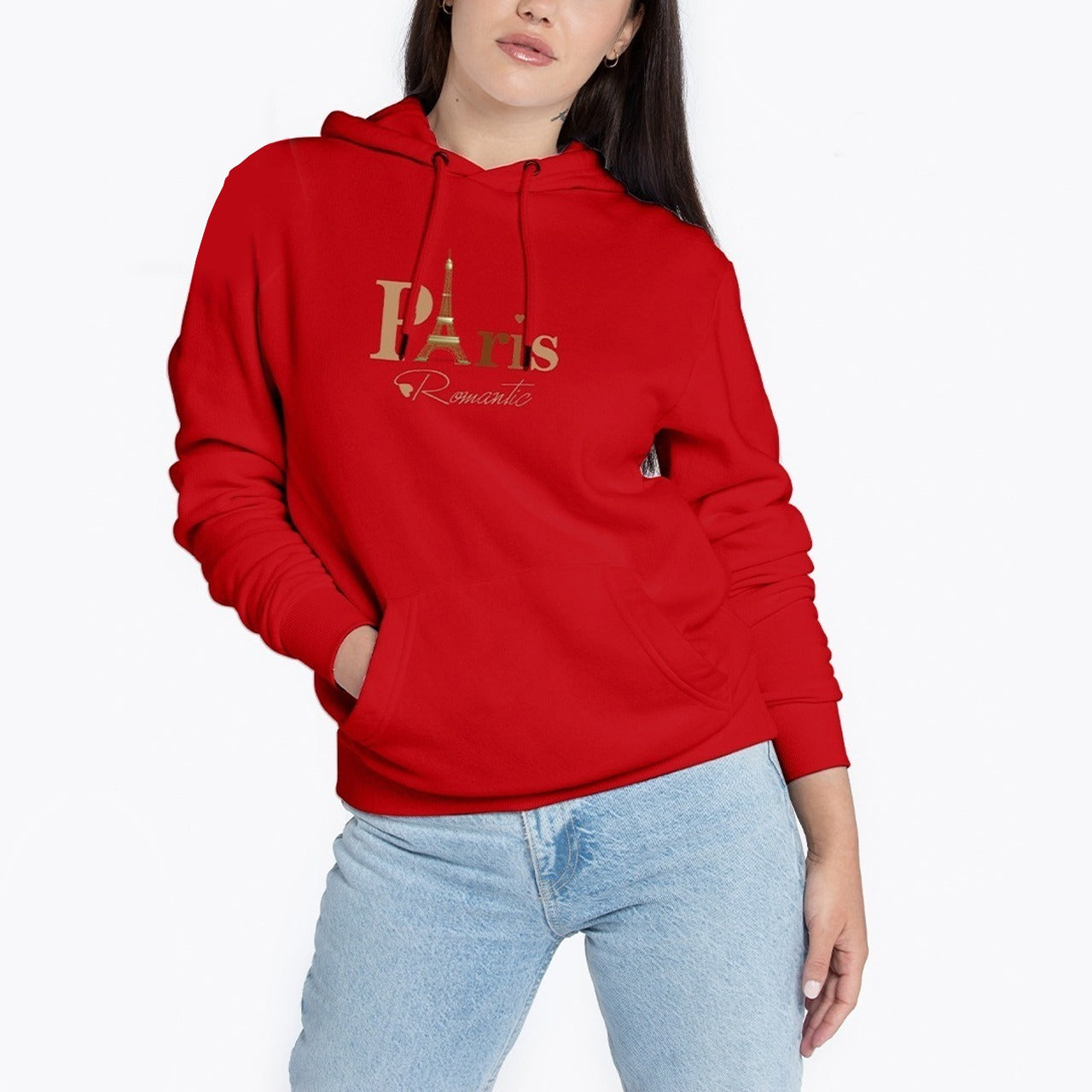 Paris Text Printed Solid Color Full Sleeve Hoodies for Women