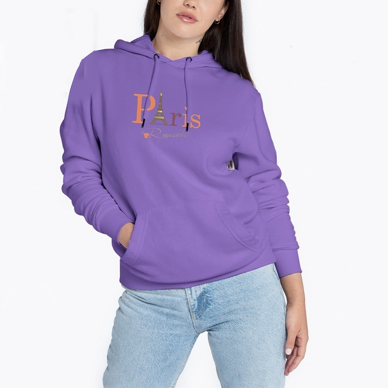 Paris Text Printed Solid Color Full Sleeve Hoodies for Women