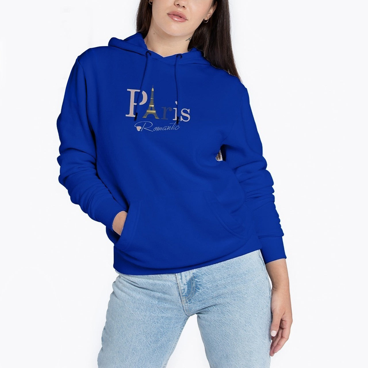 Paris Text Printed Solid Color Full Sleeve Hoodies for Women