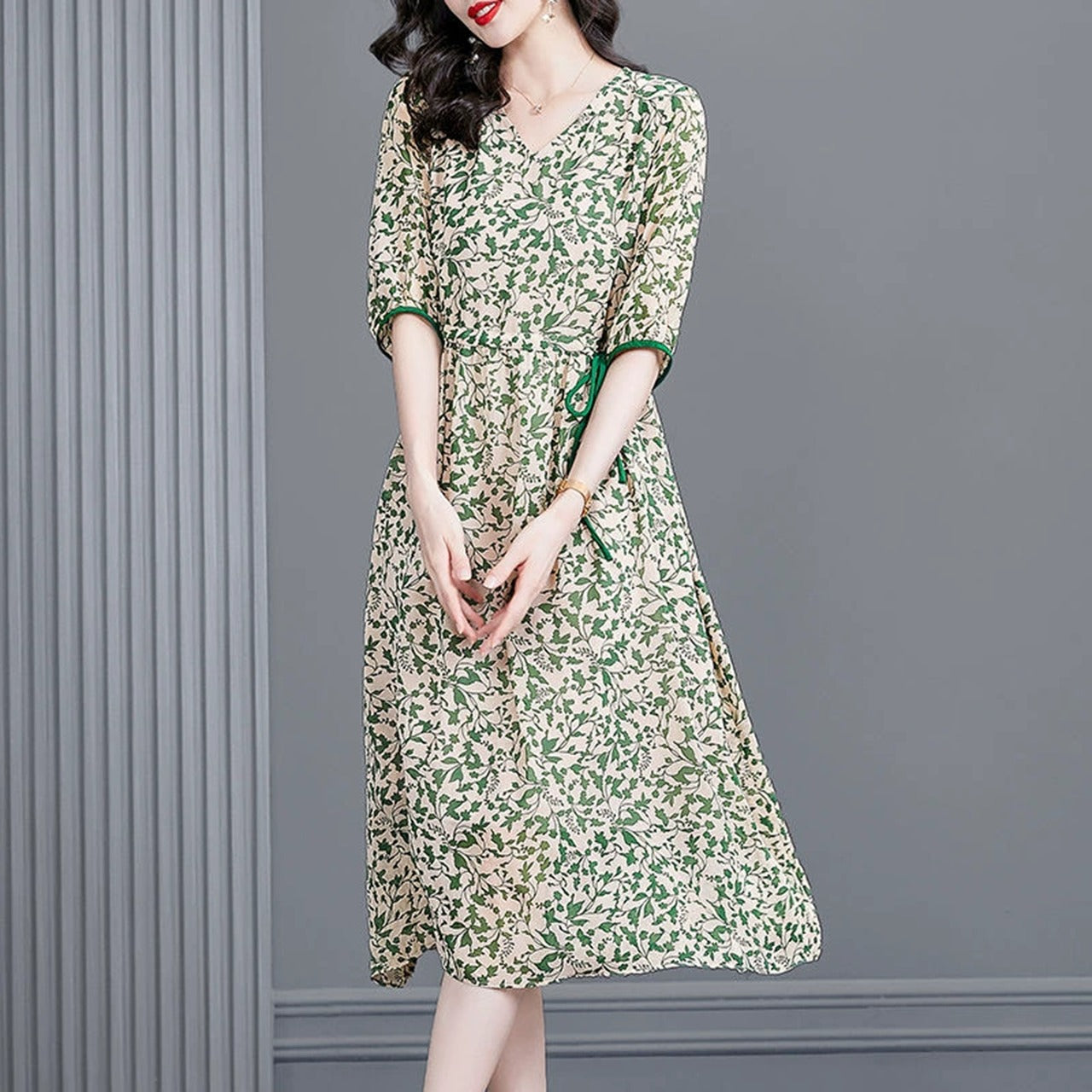 New Floral Pattern Casual A Line Dress for Women
