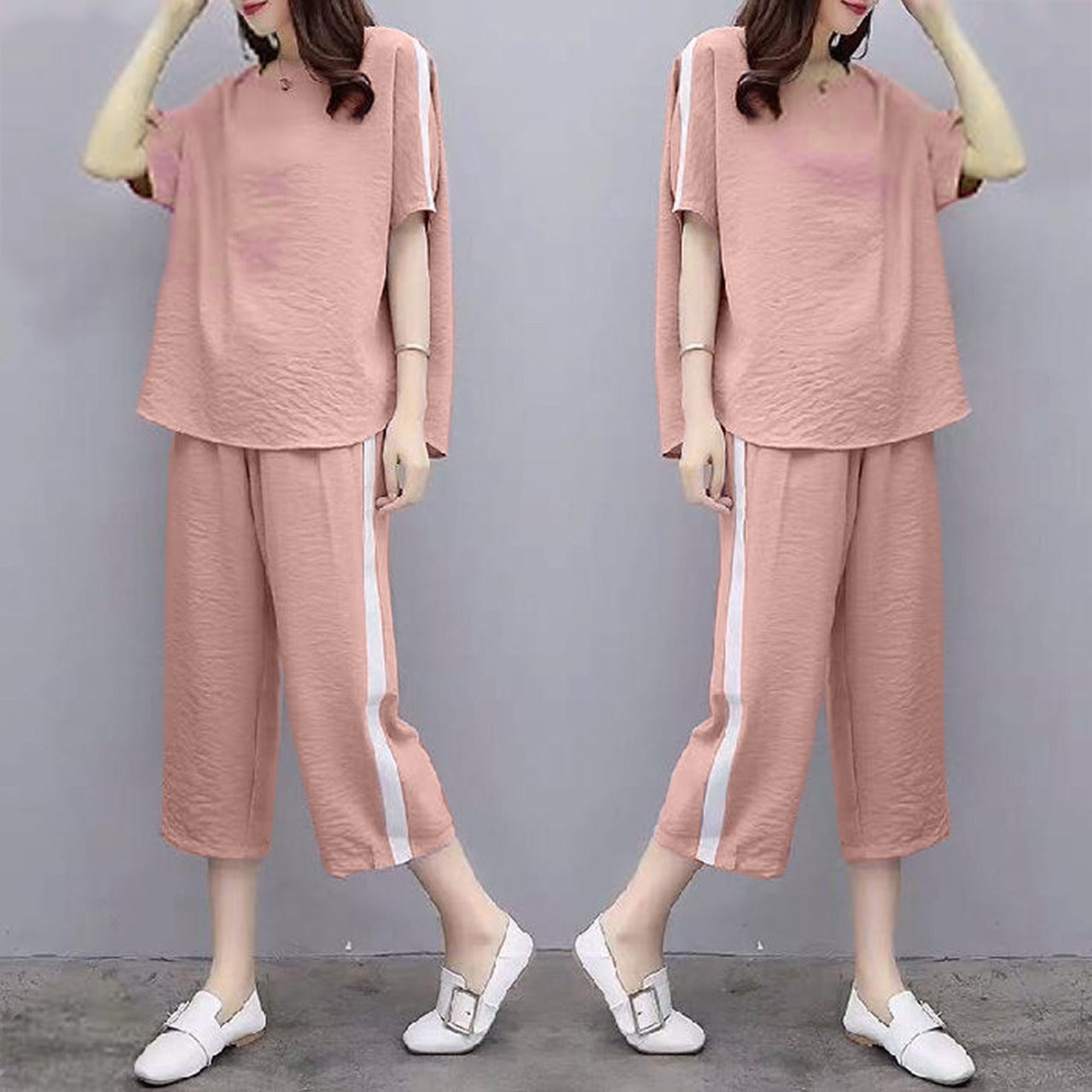Sports Casual Fashion Short Sleeve Round Neck Top & Pant for Girls