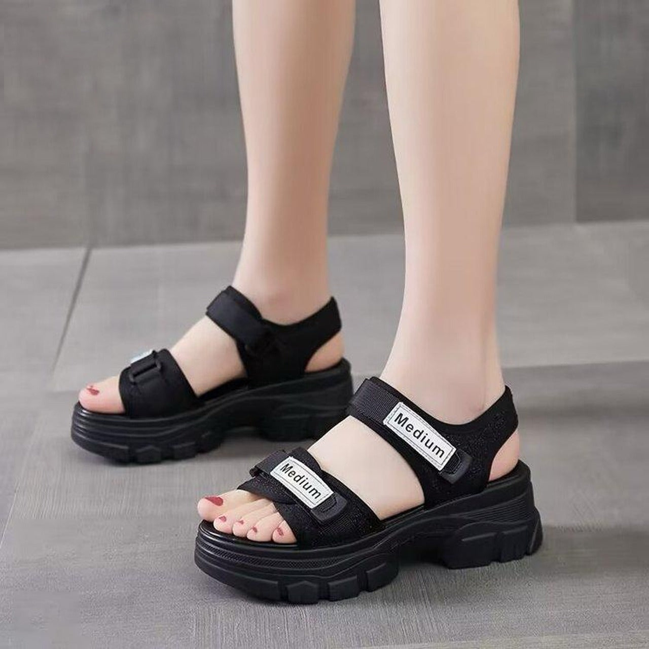 Chunky Style Double Band Wedge Heel Sandals for Women