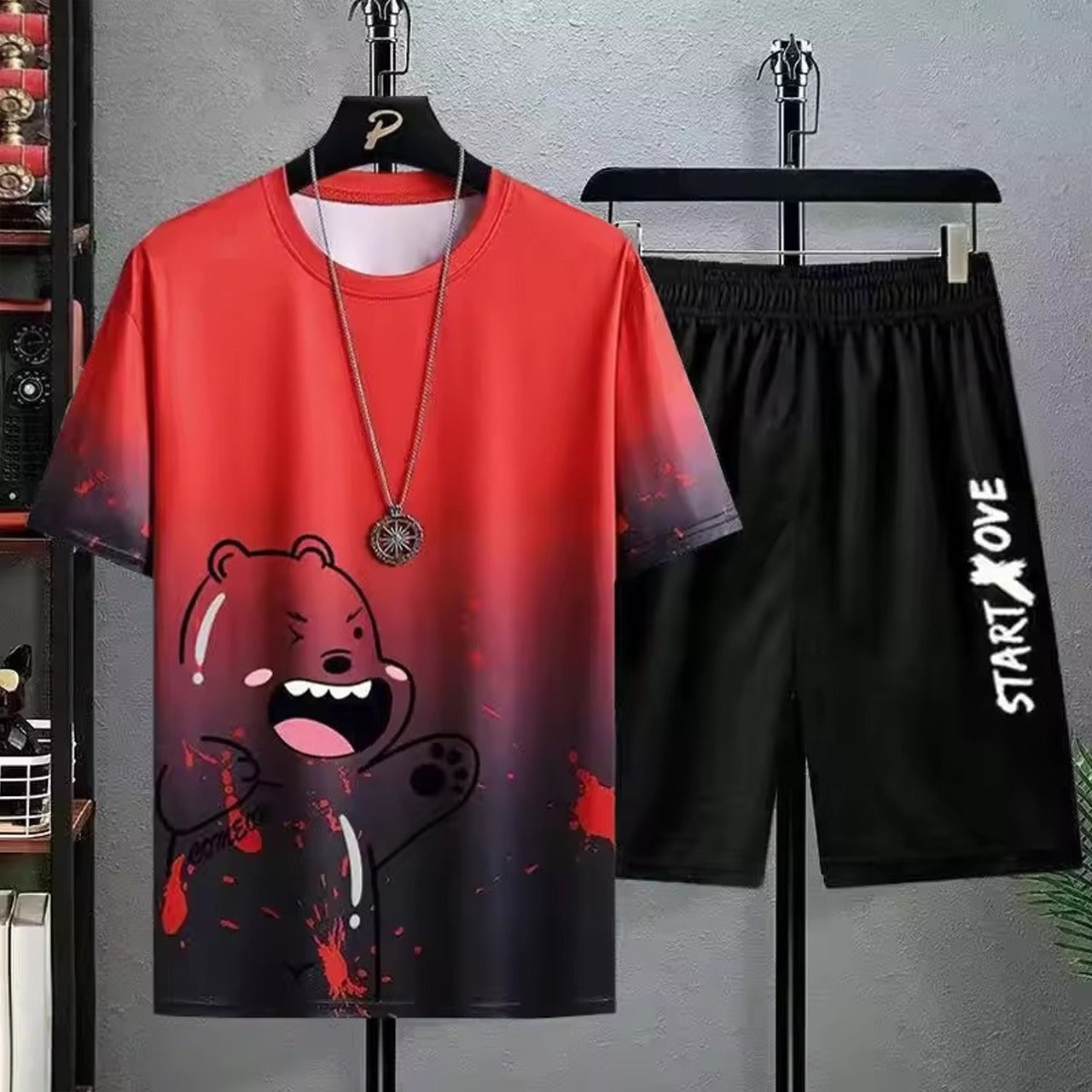 Animal Graphic Printed Streetwear T-shit & Shorts for Men