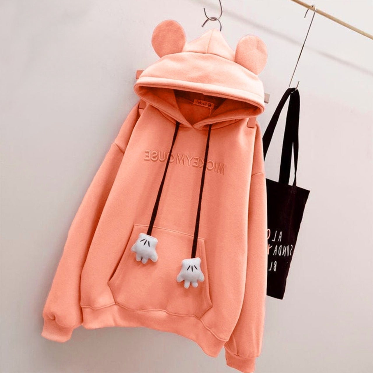 Mickey Mouse Text Cartoon Pullover Hoodies for Women